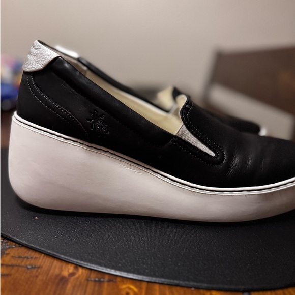 Fly London Black and White Platform Slip-Ons - Picture 3 of 12